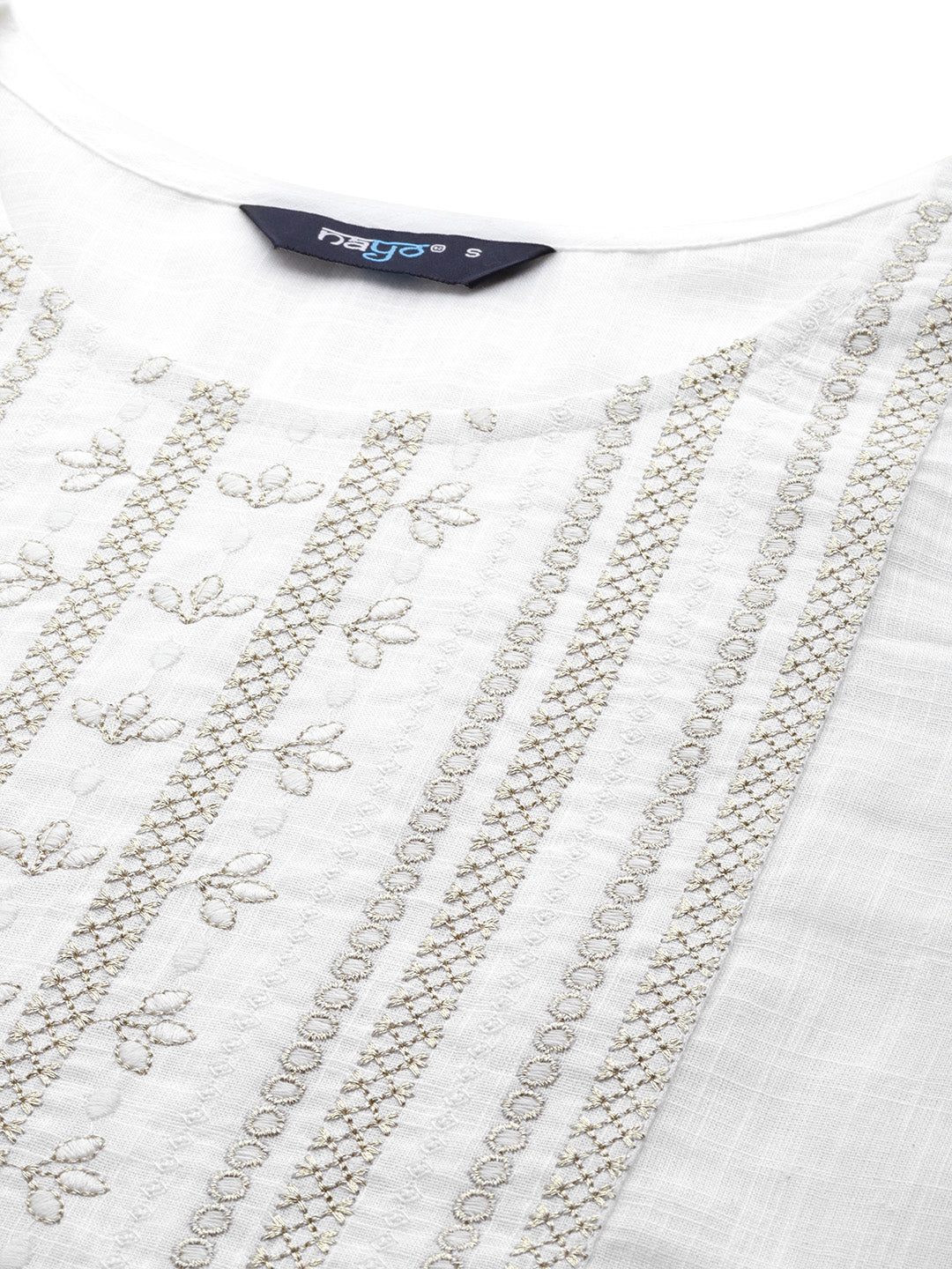 Women Off-White Embroidered Straight Tunic With Three Quarter Sleeves | LASVINI - Redefining Indian Fashion with Elegance