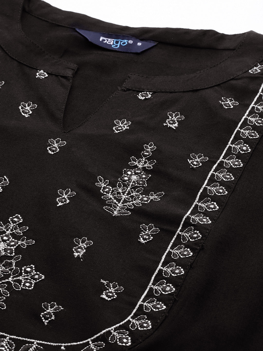 Women Black Embroidered Yoke Straight Tunic With Three Quarter Sleeves | LASVINI - Redefining Indian Fashion with Elegance