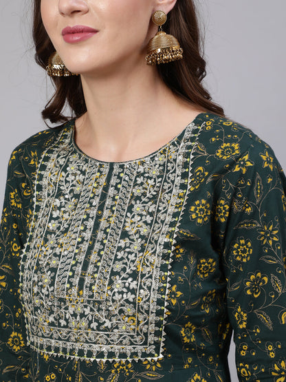 Women Green Embroidered Flared Kurta With Trouser And Dupatta | LASVINI - Redefining Indian Fashion with Elegance