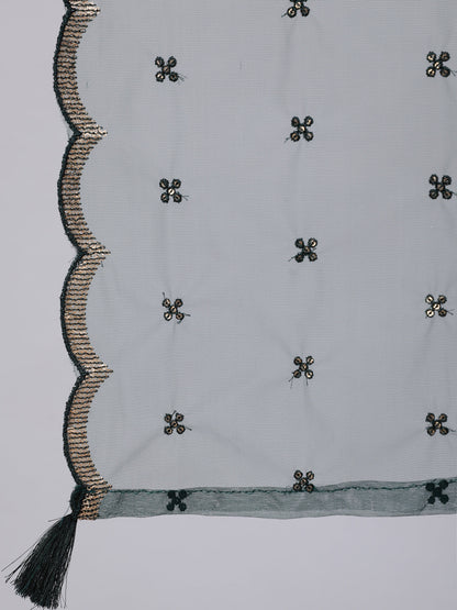 Women Green Embroidered Flared Kurta With Trouser And Dupatta | LASVINI - Redefining Indian Fashion with Elegance