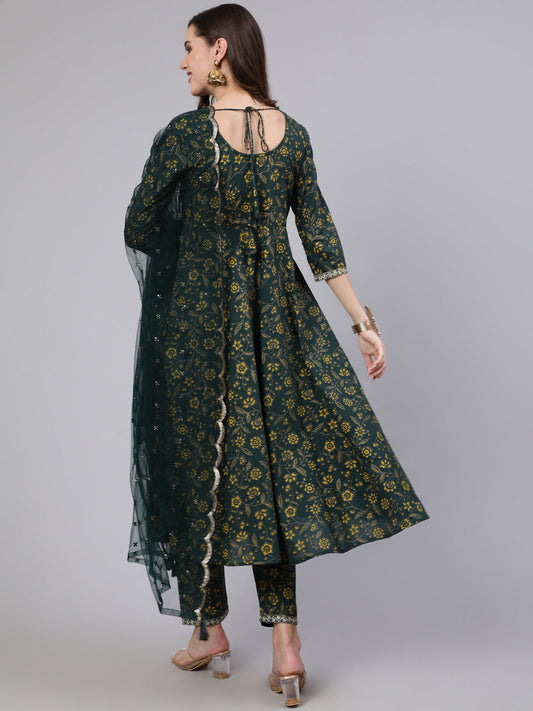 Women Green Embroidered Flared Kurta With Trouser And Dupatta | LASVINI - Redefining Indian Fashion with Elegance
