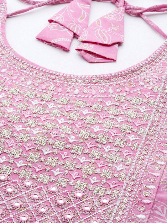 Women Pink Embroidered Anarkali Kurta With Trouser And Dupatta | LASVINI - Redefining Indian Fashion with Elegance