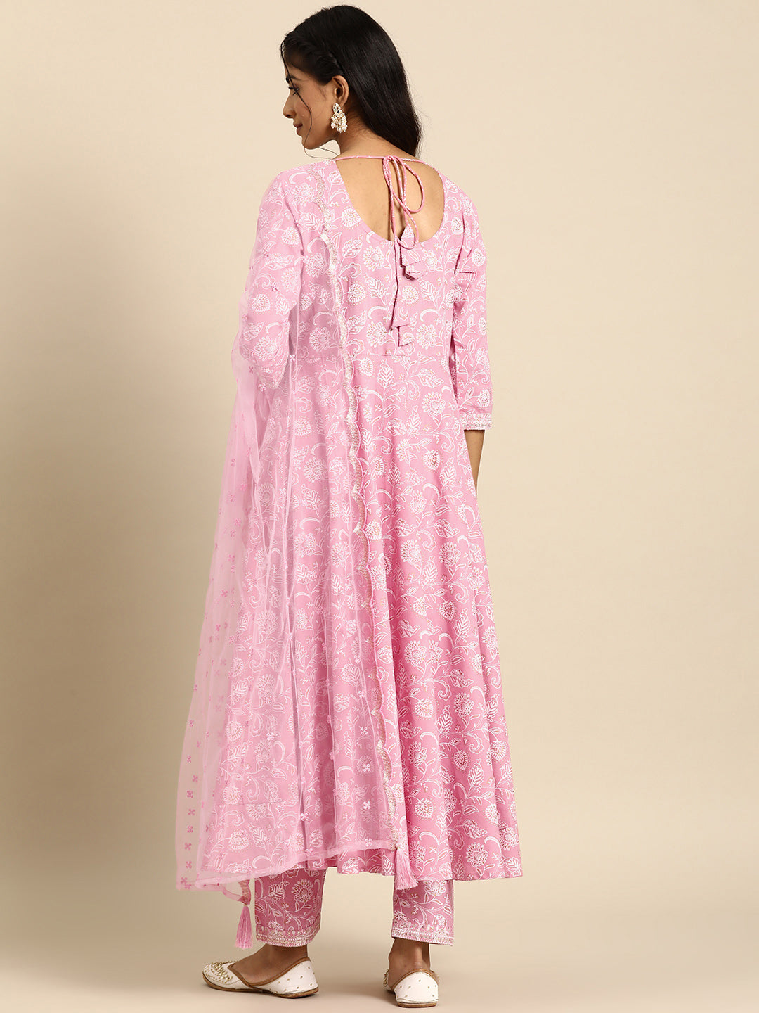 Women Pink Embroidered Anarkali Kurta With Trouser And Dupatta | LASVINI - Redefining Indian Fashion with Elegance