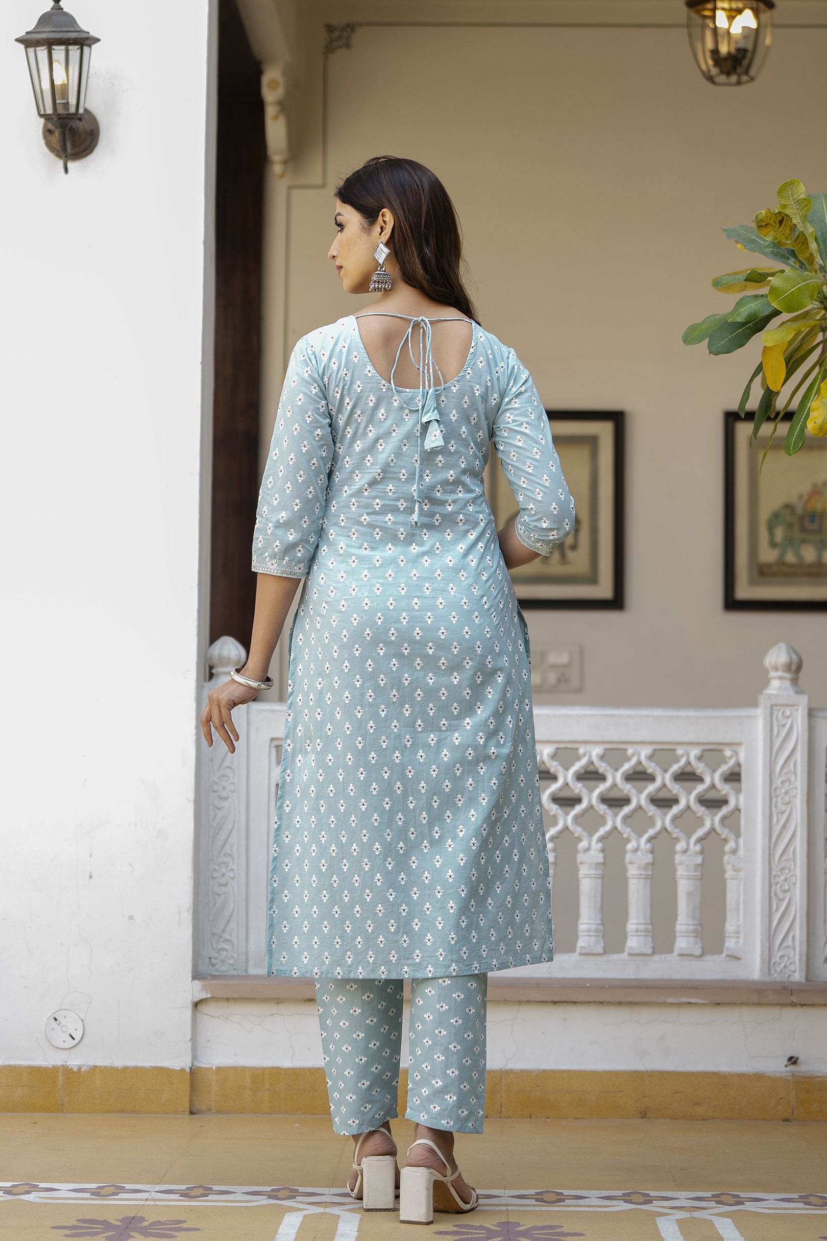 Women Blue Embroidered Straight Kurta With Trouser And Dupatta | LASVINI - Redefining Indian Fashion with Elegance