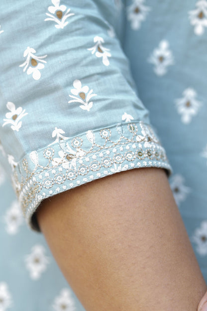 Women Blue Embroidered Straight Kurta With Trouser And Dupatta | LASVINI - Redefining Indian Fashion with Elegance