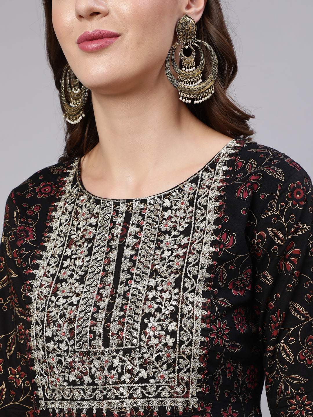 Women Black Embroidered Flared Kurta With Trouser And Dupatta | LASVINI - Redefining Indian Fashion with Elegance