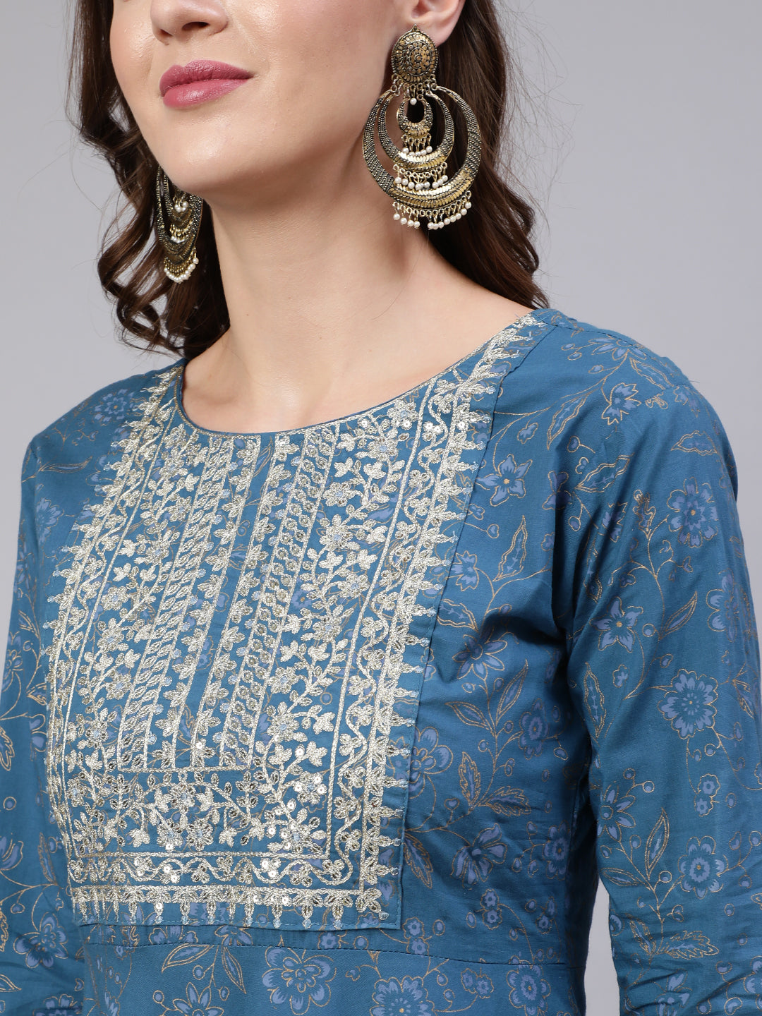 Women Blue Embroidered Flared Kurta With Trouser And Dupatta | LASVINI - Redefining Indian Fashion with Elegance