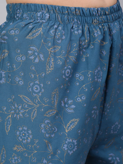 Women Blue Embroidered Flared Kurta With Trouser And Dupatta | LASVINI - Redefining Indian Fashion with Elegance