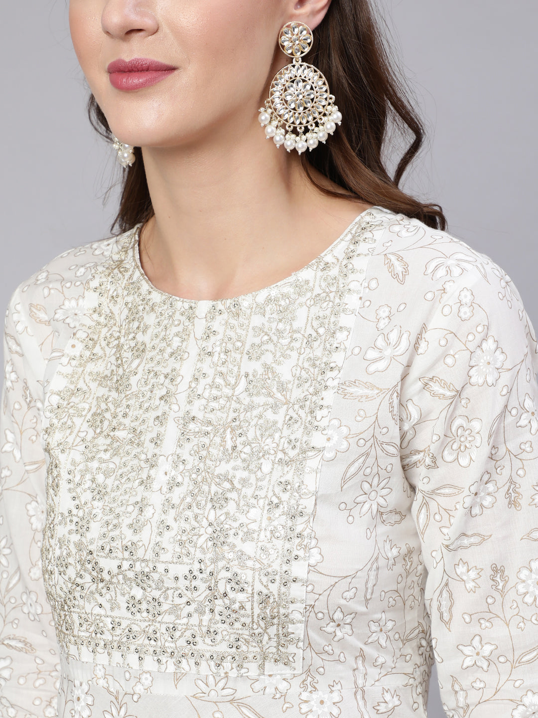 Women White Embroidered Flared Kurta With Trouser And Dupatta | LASVINI - Redefining Indian Fashion with Elegance