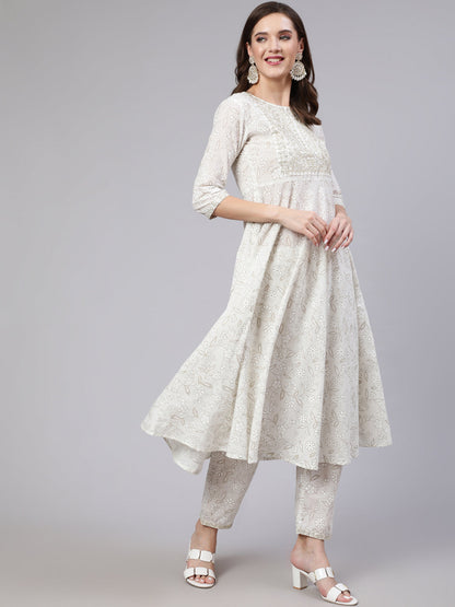 Women White Embroidered Flared Kurta With Trouser And Dupatta | LASVINI - Redefining Indian Fashion with Elegance