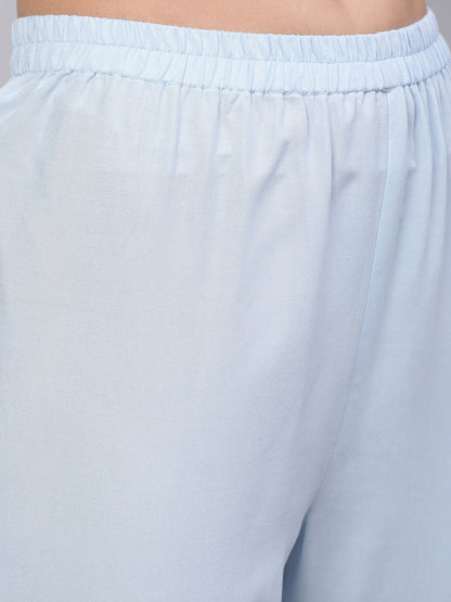 Women Blue Embroidered Flared Kurta With Trouser And Dupatta | LASVINI - Redefining Indian Fashion with Elegance