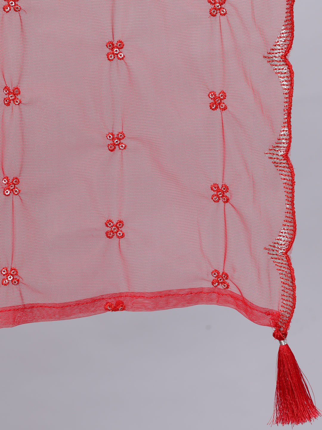 Women Red Embroidered Straight Kurta With Trouser And Net Dupatta | LASVINI - Redefining Indian Fashion with Elegance