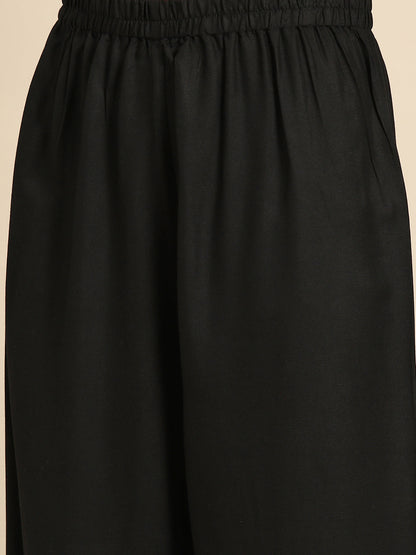 Women Black Embroidered Straight Kurta With Palazzo And Net Dupatta | LASVINI - Redefining Indian Fashion with Elegance