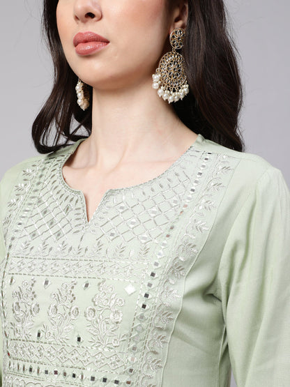 Women Green Embroidered Straight Kurta With Palazzo And Dupatta | LASVINI - Redefining Indian Fashion with Elegance