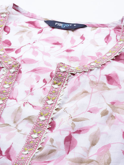 Women Pink Embroidered Flared Dress With Printed Jacket | LASVINI - Redefining Indian Fashion with Elegance