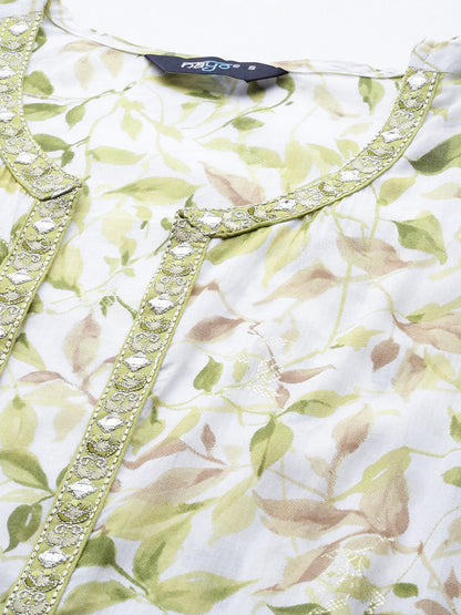 Women Green Embroidered Flared Dress With Printed Jacket | LASVINI - Redefining Indian Fashion with Elegance