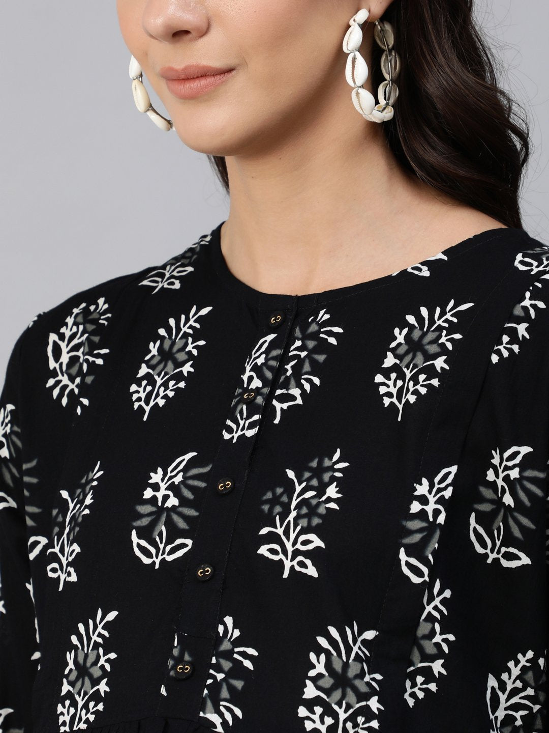 Women Black Printed Maternity Dress With Three Quarter Sleeves | LASVINI - Redefining Indian Fashion with Elegance