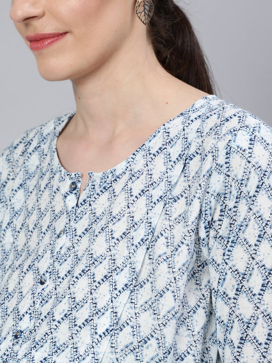 Women Off White & Blue Floral Printed Maternity Dress With Three Quarter Sleeves | LASVINI - Redefining Indian Fashion with Elegance