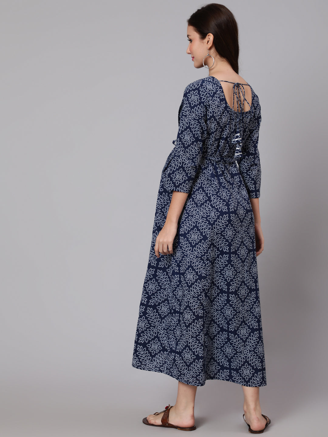 Women Navy Blue Ethnic Printed Maternity Dress | LASVINI - Redefining Indian Fashion with Elegance