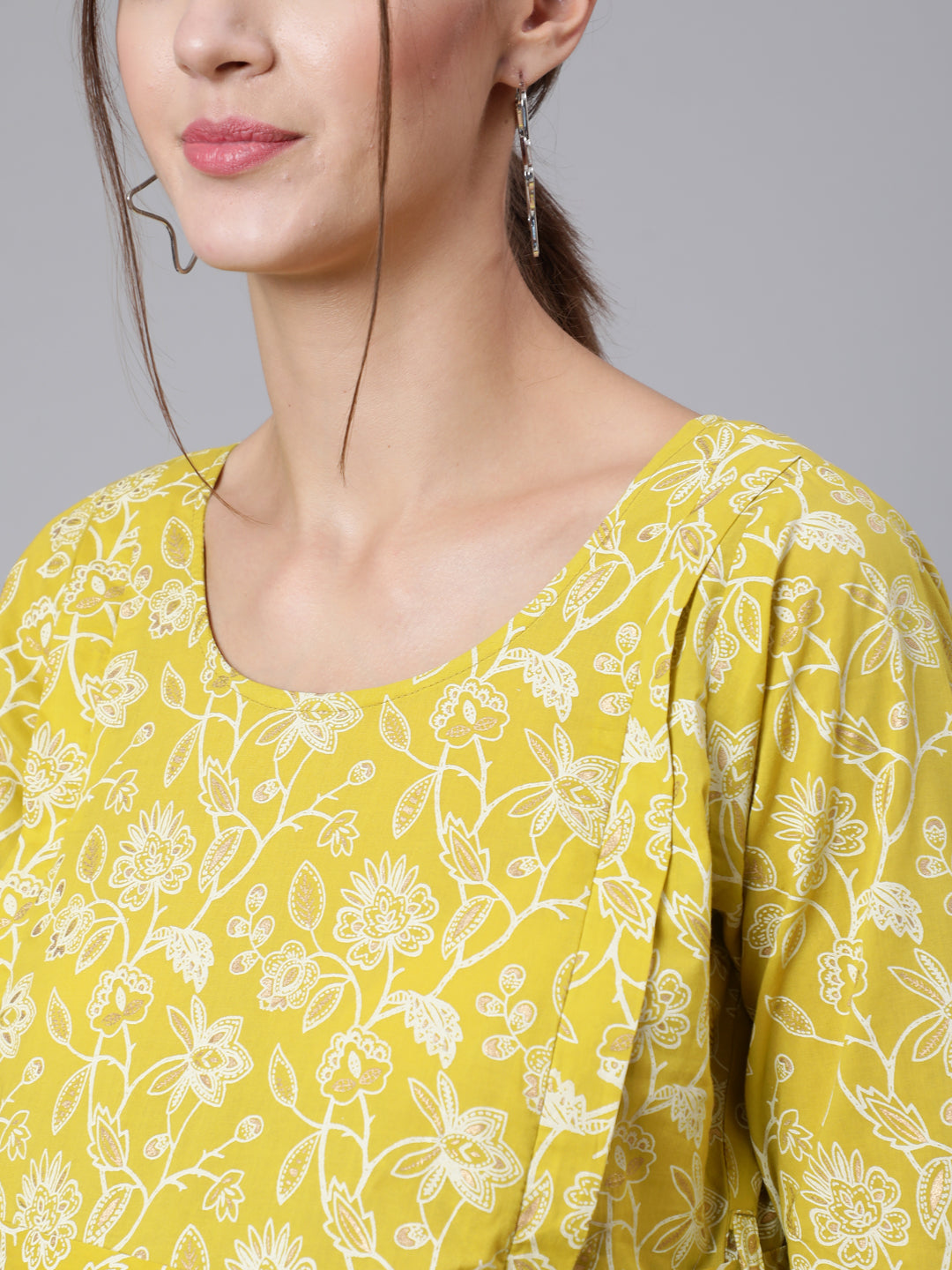 Women Green Ethnic Printrted Maternity Dress With Three Quarter Sleeves | LASVINI - Redefining Indian Fashion with Elegance