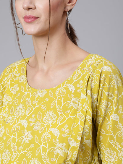 Women Green Ethnic Printrted Maternity Dress With Three Quarter Sleeves | LASVINI - Redefining Indian Fashion with Elegance