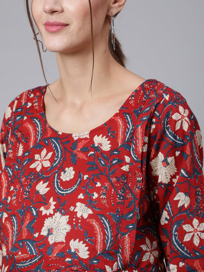 Women Maroon Ethinc Printed Flared Maternity Dress | LASVINI - Redefining Indian Fashion with Elegance