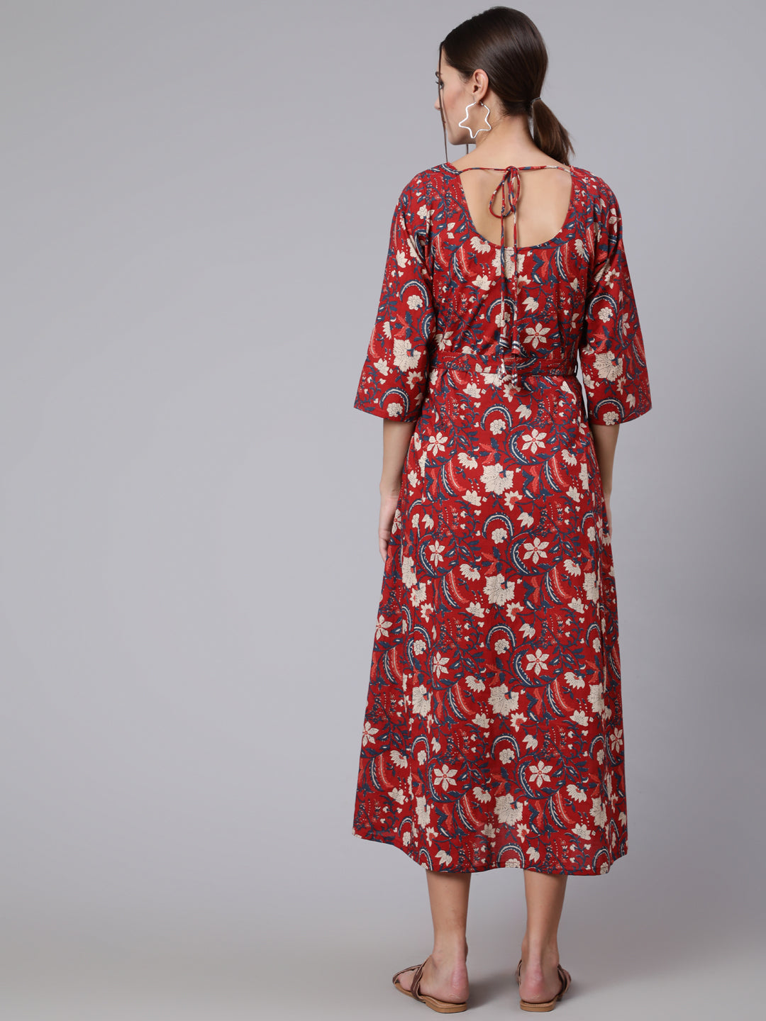 Women Maroon Ethinc Printed Flared Maternity Dress | LASVINI - Redefining Indian Fashion with Elegance