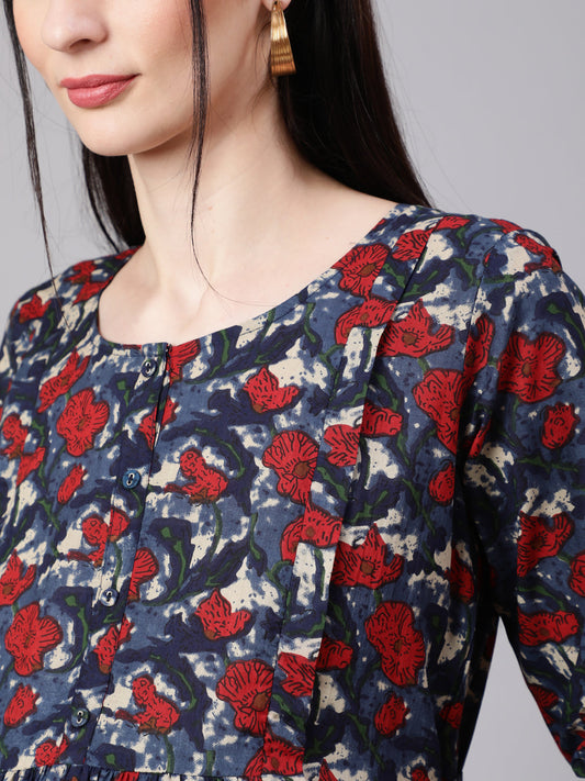 Women Multi Ethnic Printed Flared Maternity Dress | LASVINI - Redefining Indian Fashion with Elegance