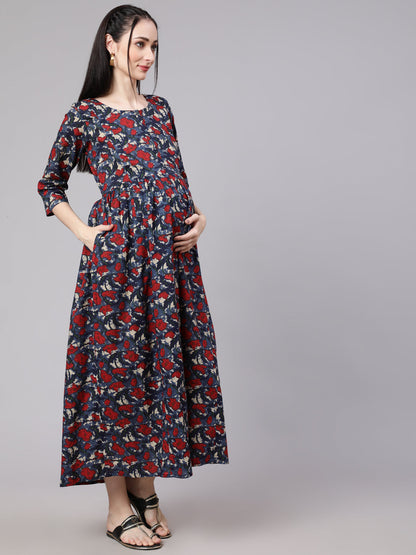 Women Multi Ethnic Printed Flared Maternity Dress | LASVINI - Redefining Indian Fashion with Elegance
