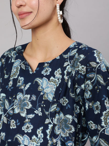 Women Blue Floral Printed Flared Maternity Dress | LASVINI - Redefining Indian Fashion with Elegance