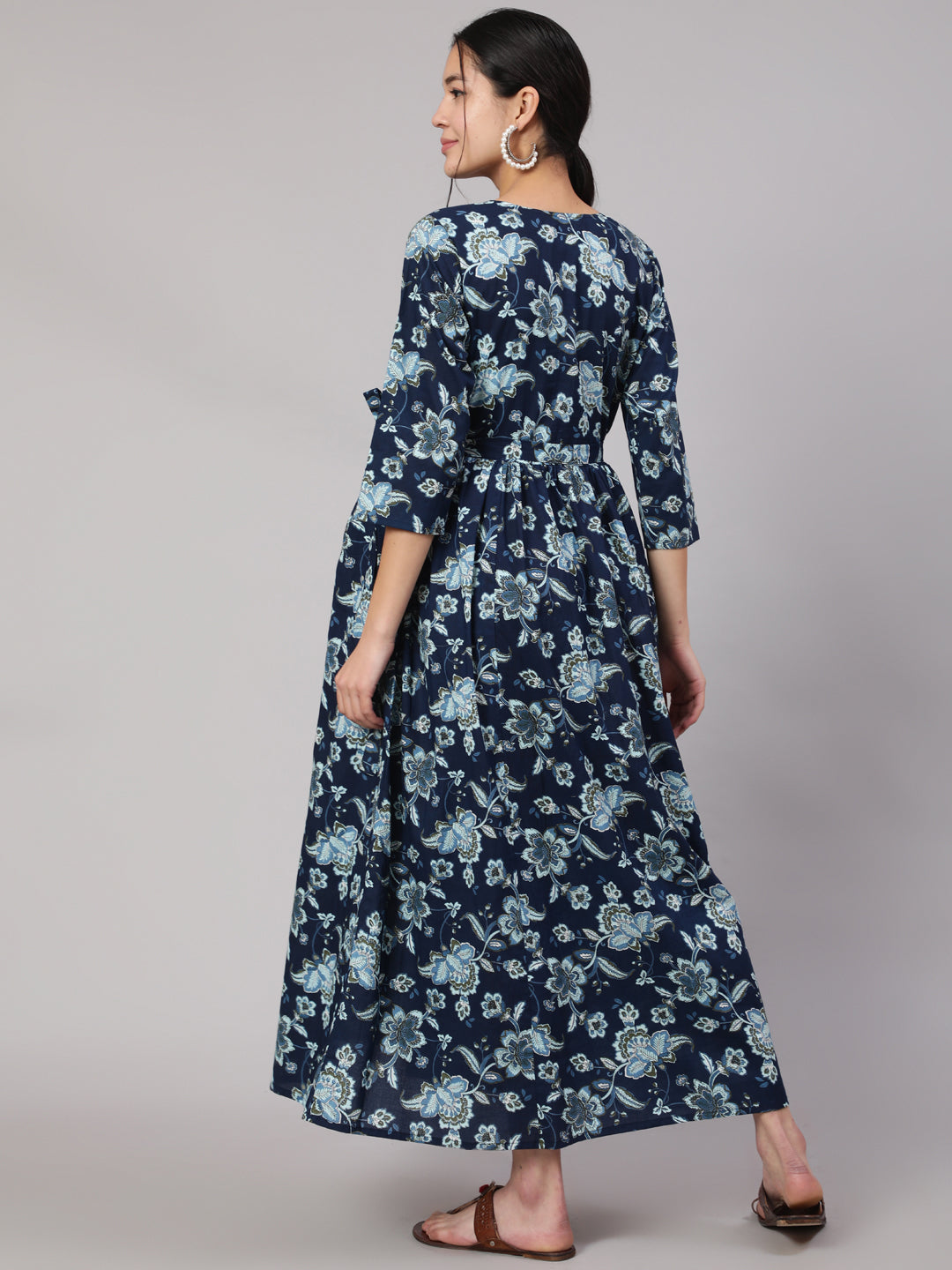 Women Blue Floral Printed Flared Maternity Dress | LASVINI - Redefining Indian Fashion with Elegance