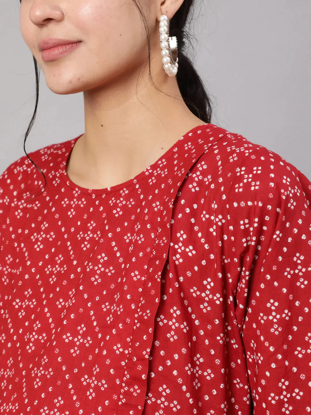 Women Maroon Printed Flared Maternity Dress | LASVINI - Redefining Indian Fashion with Elegance