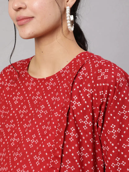 Women Maroon Printed Flared Maternity Dress | LASVINI - Redefining Indian Fashion with Elegance