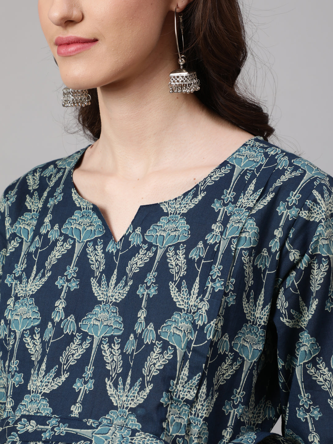 Women Blue Printed Flared Maternity Dress | LASVINI - Redefining Indian Fashion with Elegance