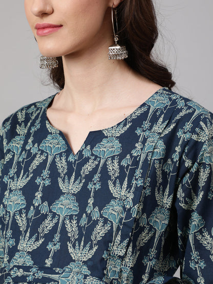 Women Blue Printed Flared Maternity Dress | LASVINI - Redefining Indian Fashion with Elegance