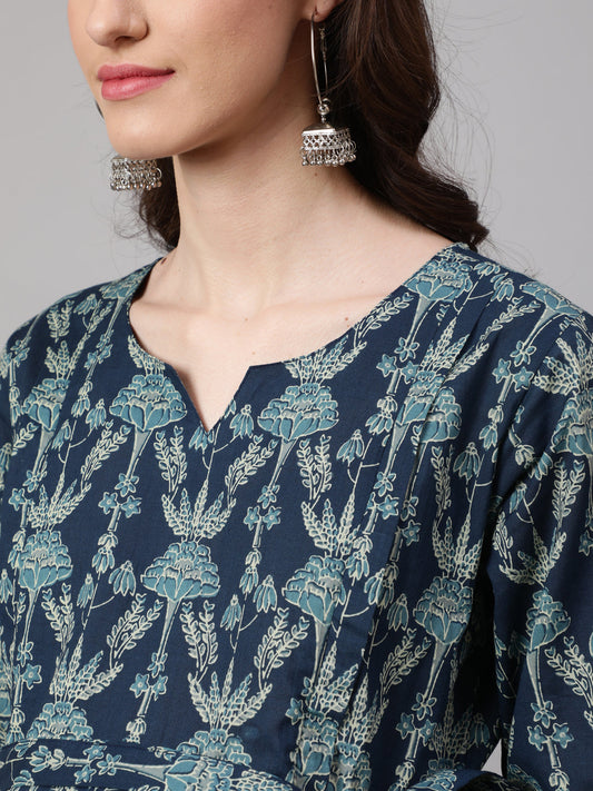 Women Blue Printed Flared Maternity Dress | LASVINI - Redefining Indian Fashion with Elegance