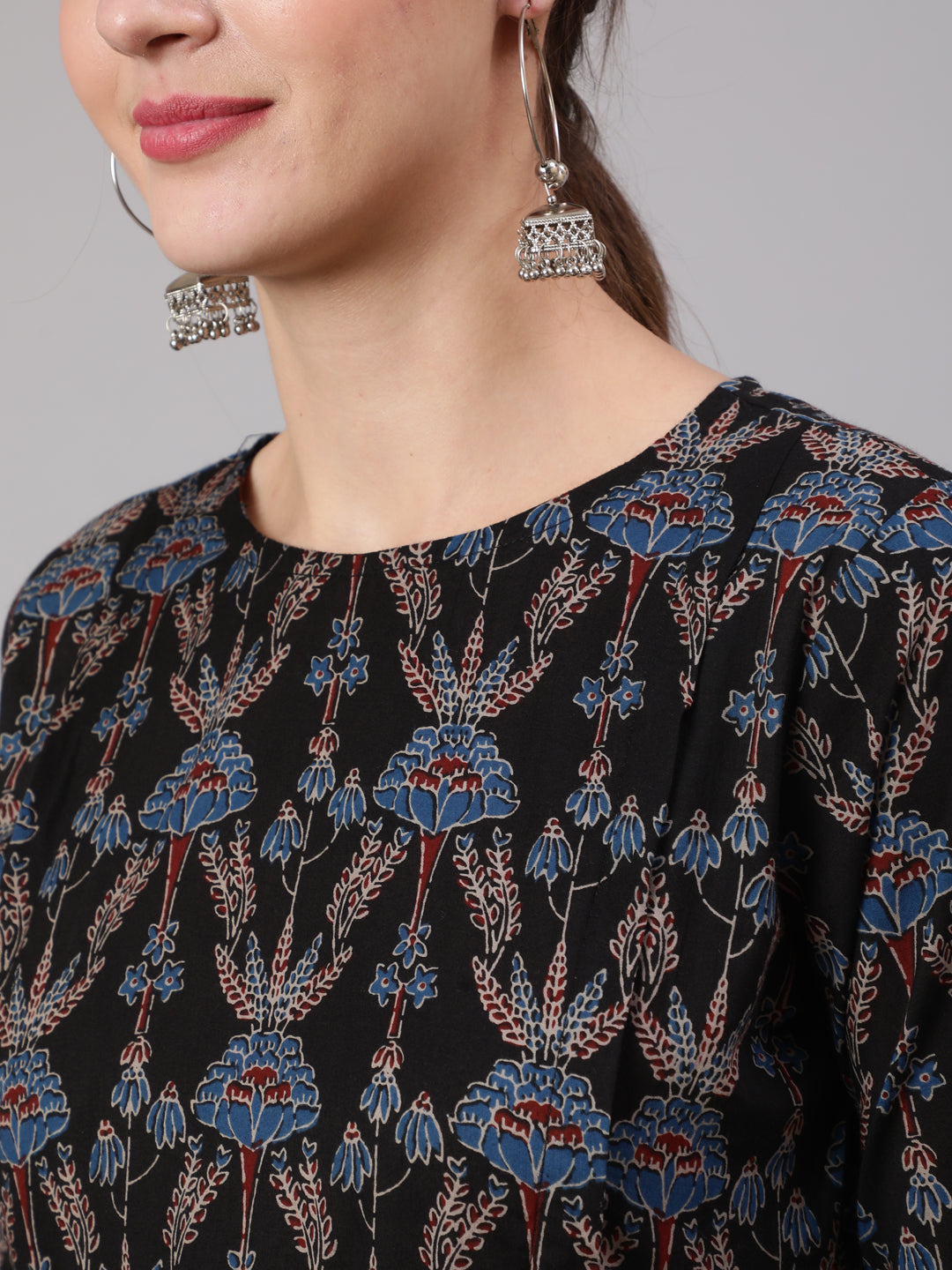 Women Black Floral Printed Flared Maternity Dress | LASVINI - Redefining Indian Fashion with Elegance