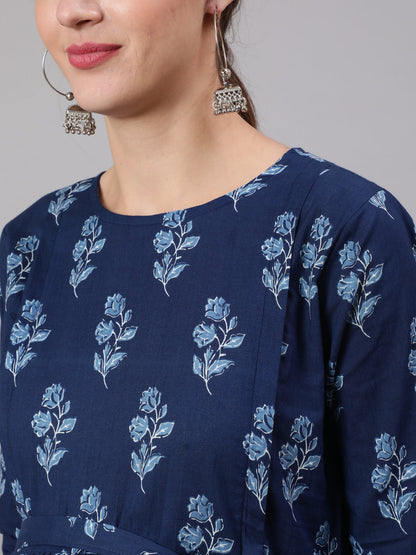 Women Blue Floral Printed Flared Maternity Dress | LASVINI - Redefining Indian Fashion with Elegance