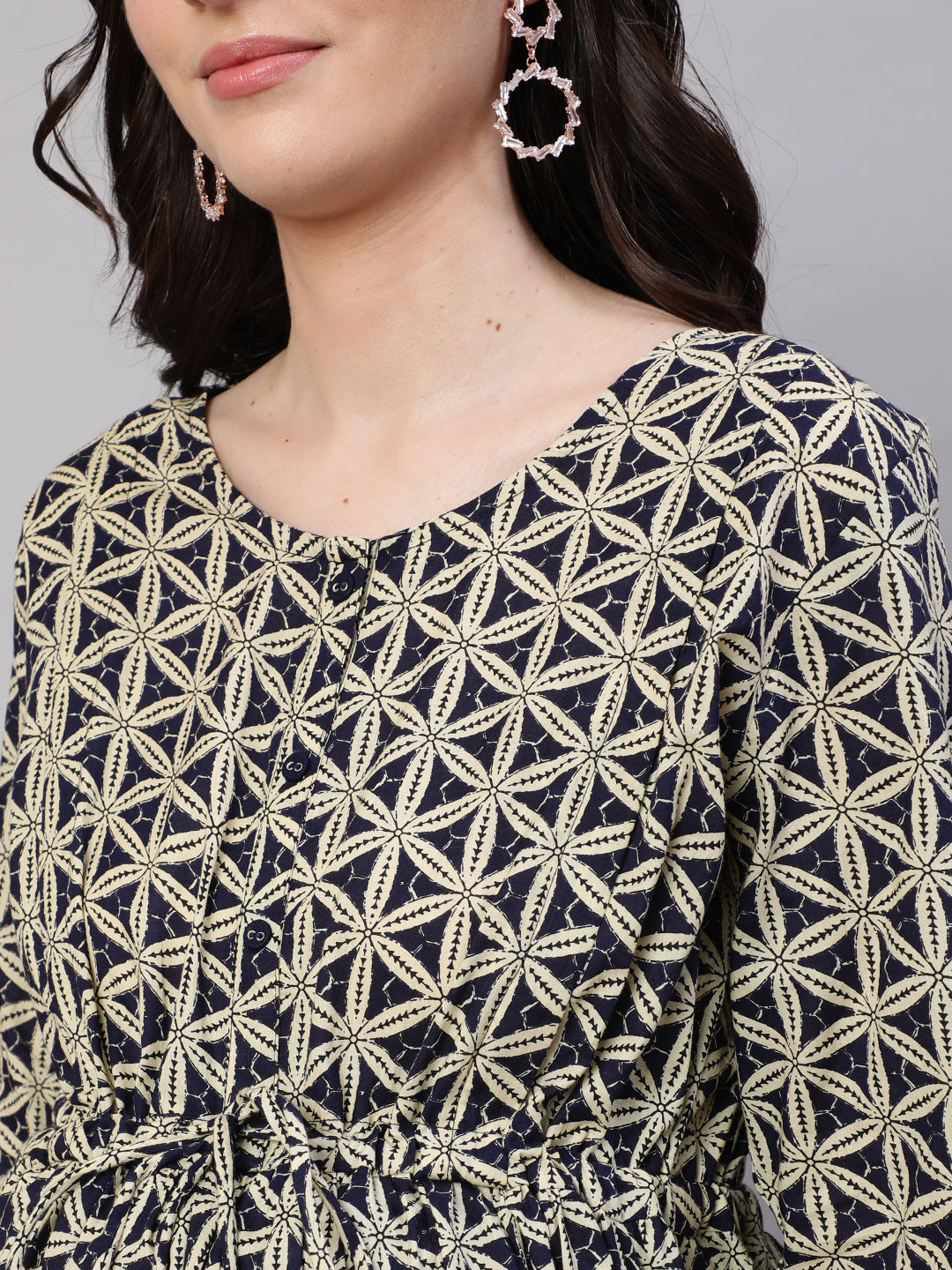 Women Beige Printed Flared Maternity Dress | LASVINI - Redefining Indian Fashion with Elegance