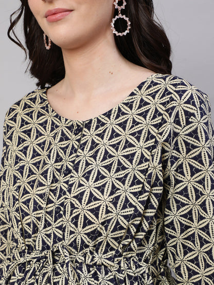 Women Beige Printed Flared Maternity Dress | LASVINI - Redefining Indian Fashion with Elegance