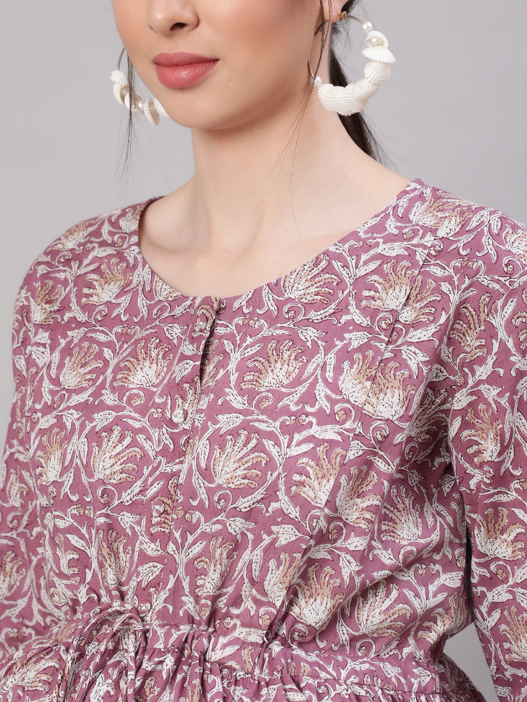 Women Lavender Printed Flared Maternity Dress | LASVINI - Redefining Indian Fashion with Elegance