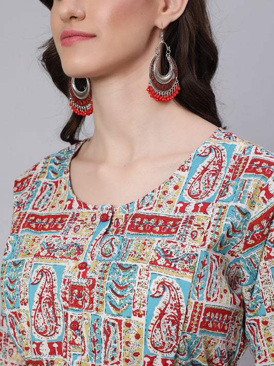 Women Multi Printed Flared Maternity Dress | LASVINI - Redefining Indian Fashion with Elegance