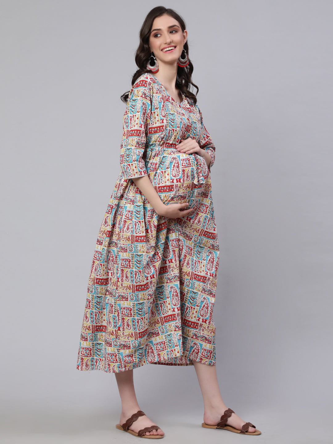Women Multi Printed Flared Maternity Dress | LASVINI - Redefining Indian Fashion with Elegance