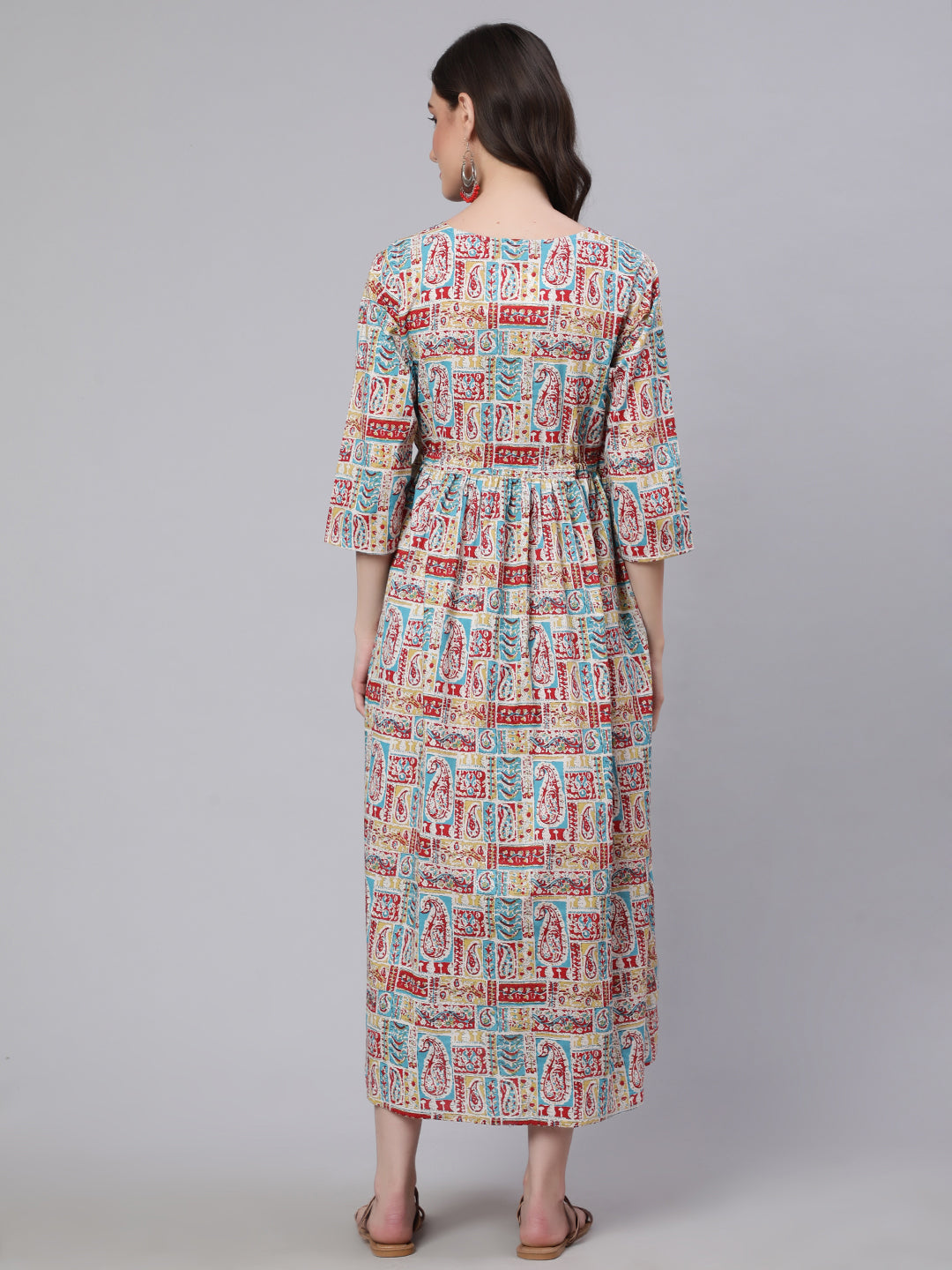 Women Multi Printed Flared Maternity Dress | LASVINI - Redefining Indian Fashion with Elegance