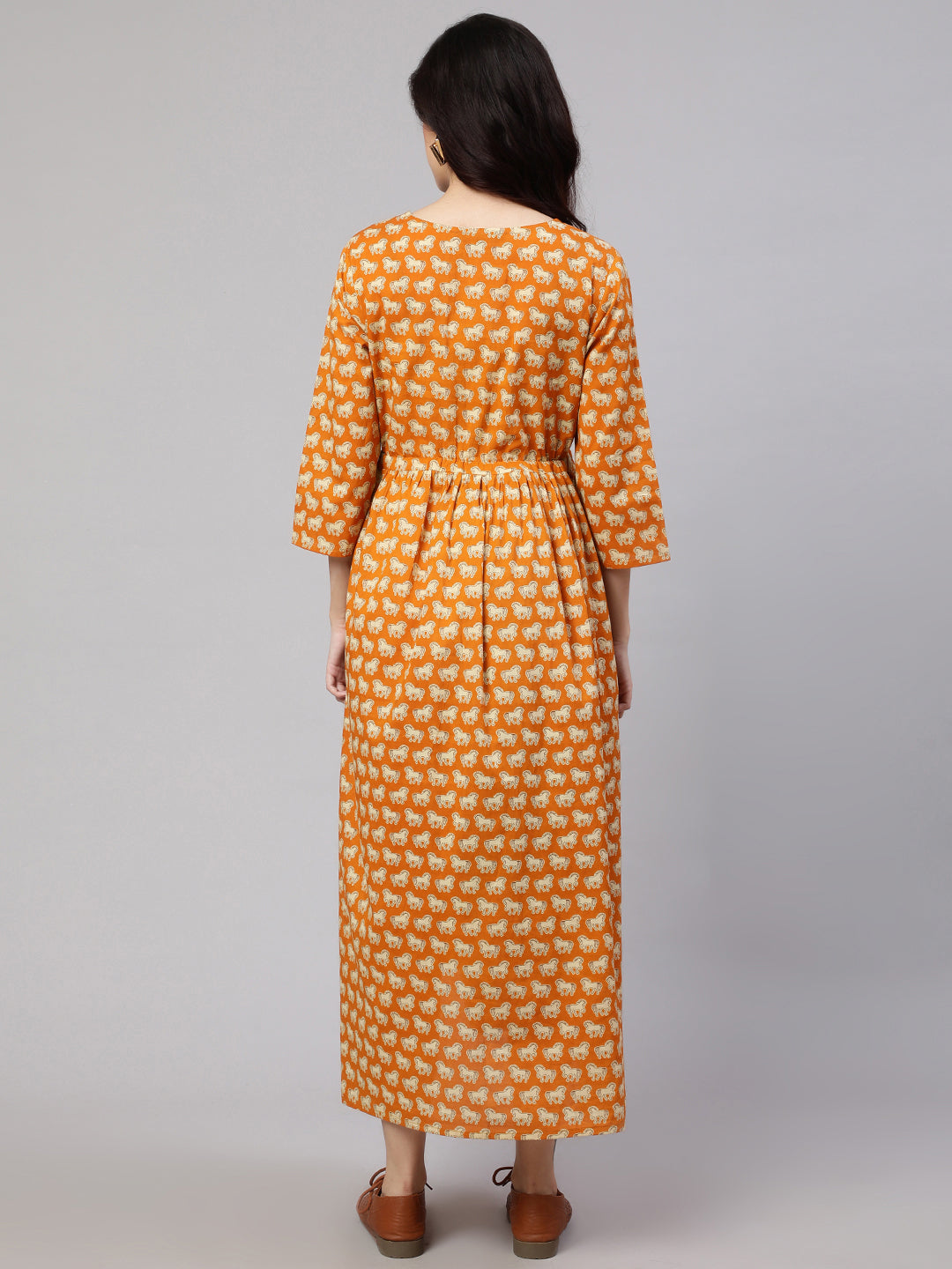Women Yellow Ethnic Printed Flared Maternity Dress | LASVINI - Redefining Indian Fashion with Elegance