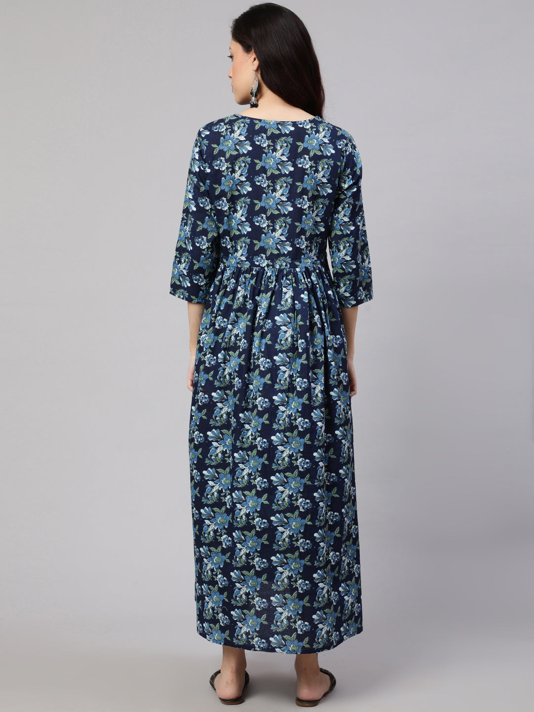 Women Blue Printed Flared Maternity Dress | LASVINI - Redefining Indian Fashion with Elegance