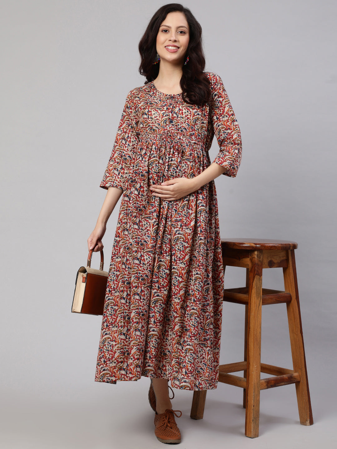 Women Multi Printed Flared Maternity Dress | LASVINI - Redefining Indian Fashion with Elegance