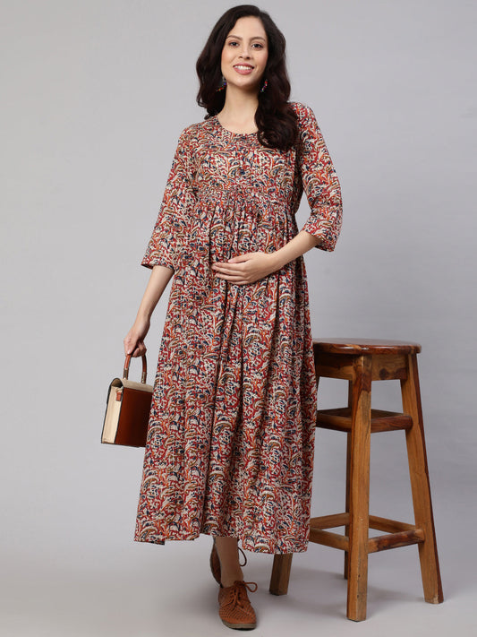 Women Multi Printed Flared Maternity Dress | LASVINI - Redefining Indian Fashion with Elegance