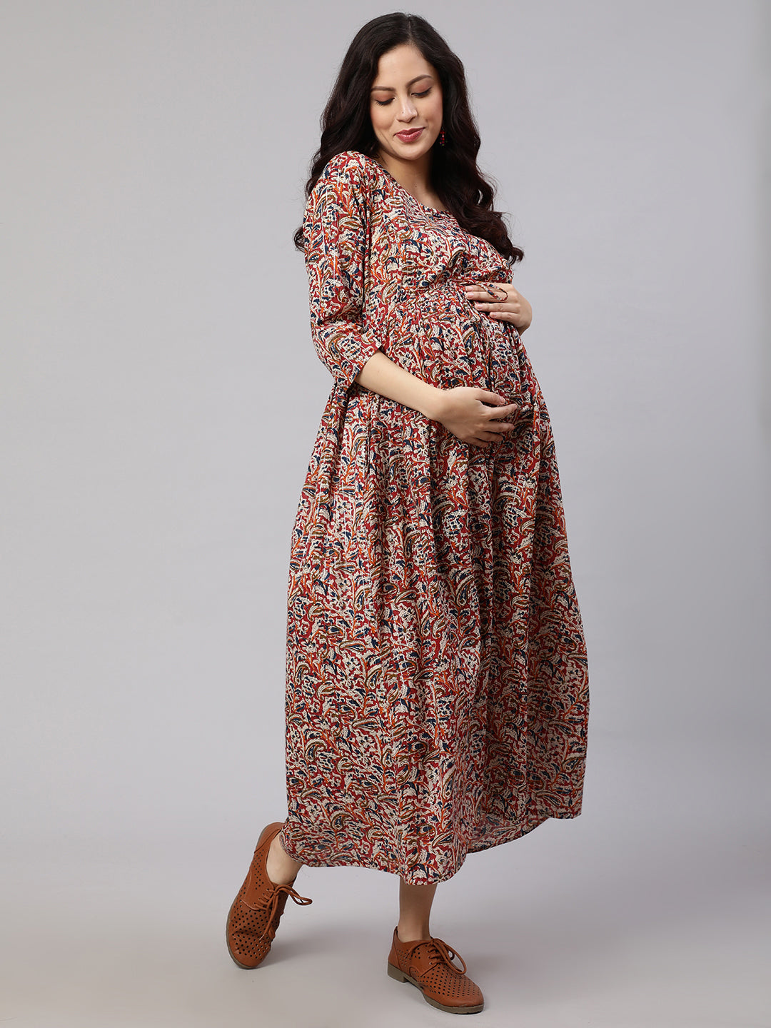 Women Multi Printed Flared Maternity Dress | LASVINI - Redefining Indian Fashion with Elegance