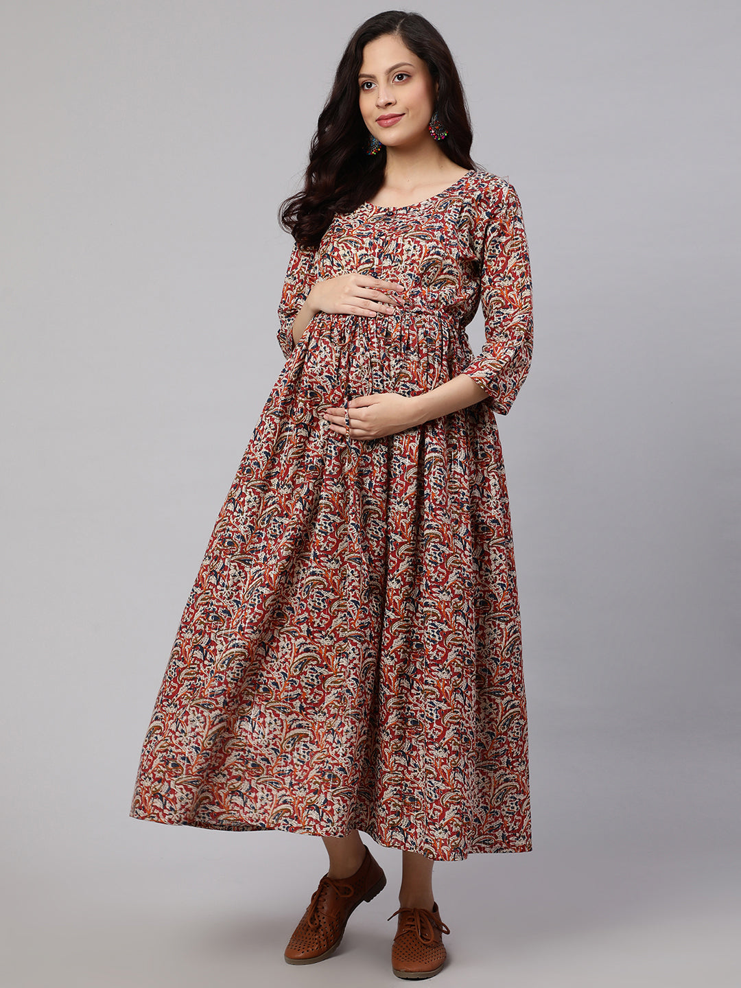 Women Multi Printed Flared Maternity Dress | LASVINI - Redefining Indian Fashion with Elegance